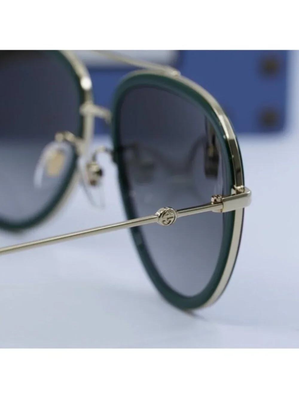 Gucci GG0062S 003 Aviator Sunglasses - Gold / Green